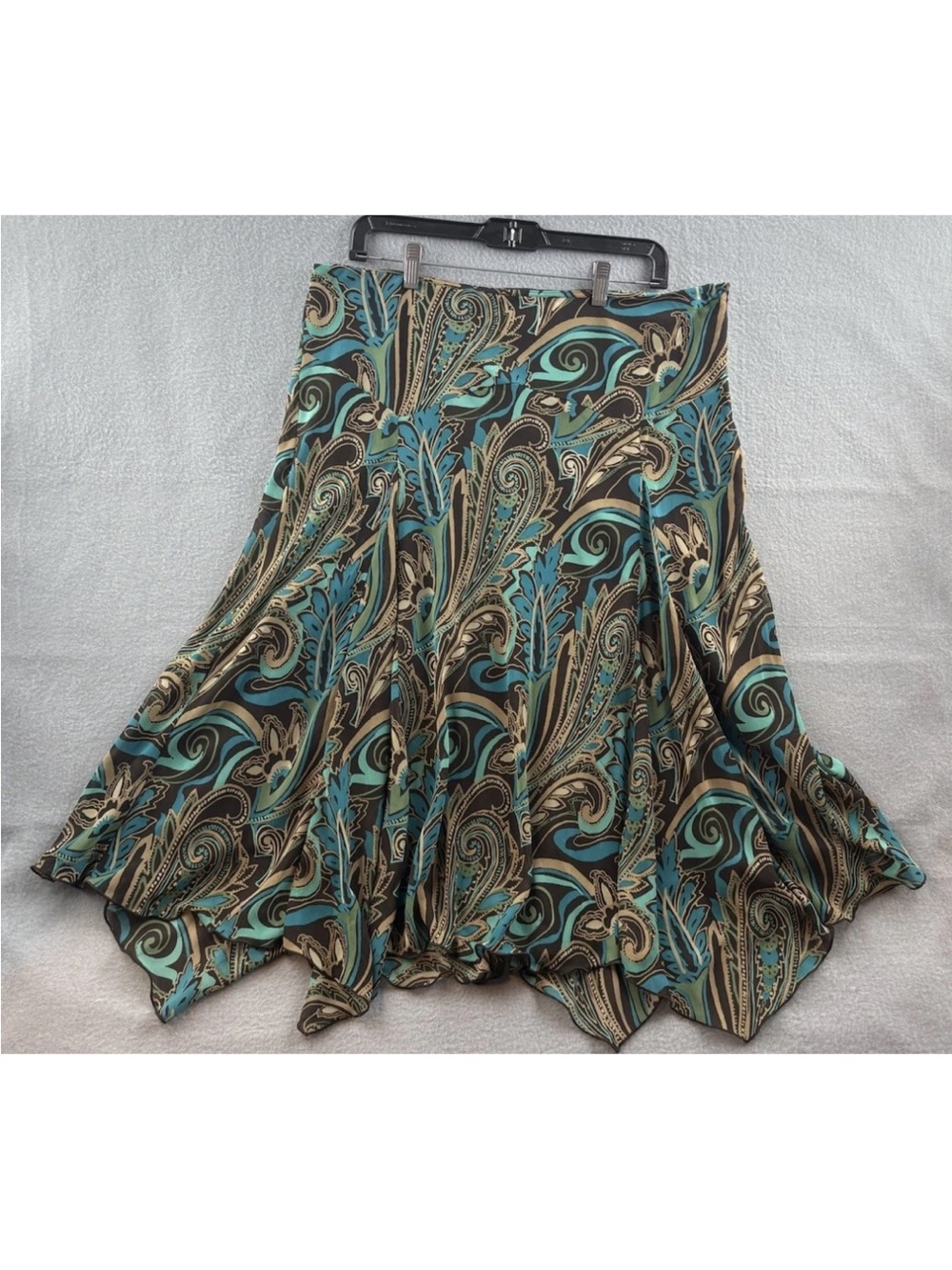 Bandolino Y2K Teal & Brown Paisley Fairycore Handkerchief Skirt Size 16